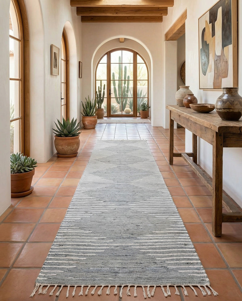 Thar Cotton Collection Area Rug - Jaisalmer (Light Gray) Runner Light Gray  lifestyle 62