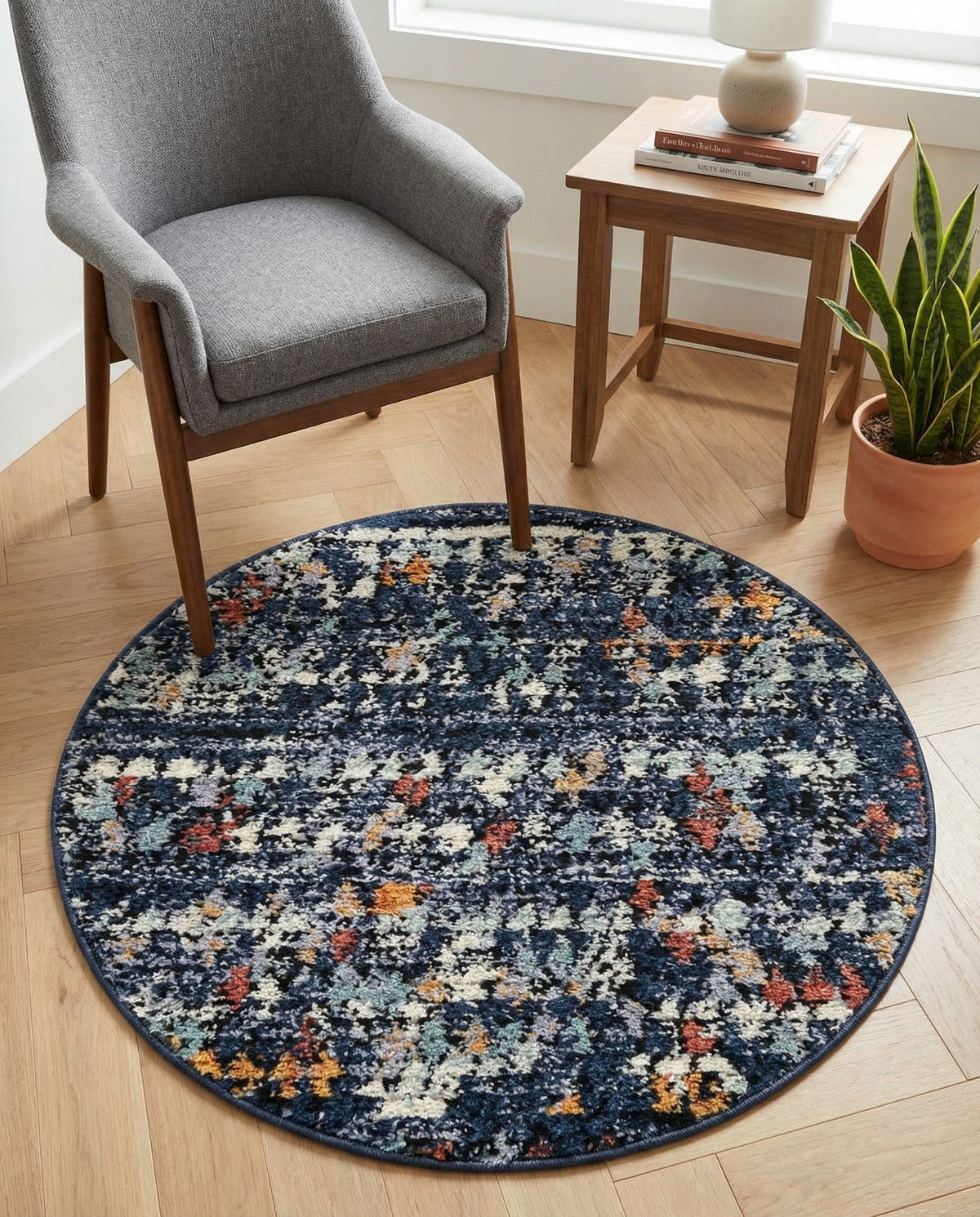 Tangier Treasures Collection Area Rug -  Marrakech Round Navy Blue  lifestyle 172