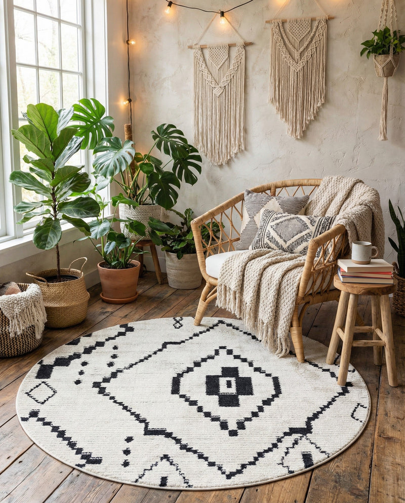 Tangier Treasures Collection Area Rug -  Chefchaouen Round Ivory  lifestyle 74