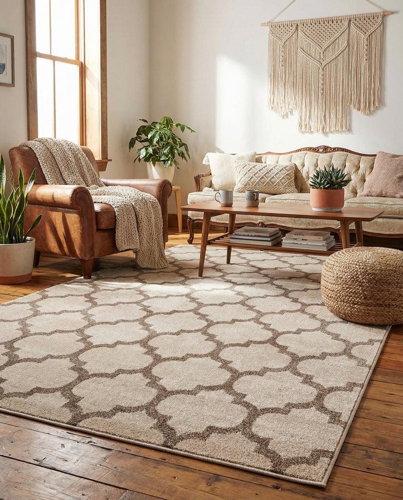 Lattice Gardens Collection Area Rug -  Bloomfield (Beige and Light Brown) Rectangle Beige and Light Brown  lifestyle 17