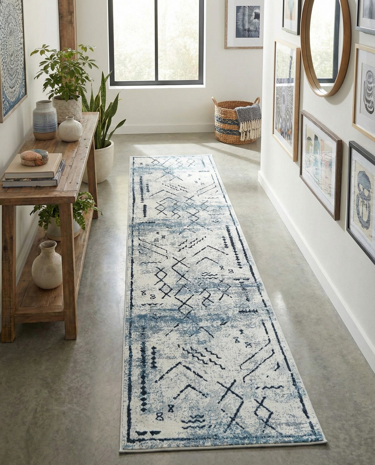 Aegean Elegance Washables Collection Area Rug - Santorini Runner Ivory Gray  lifestyle 149
