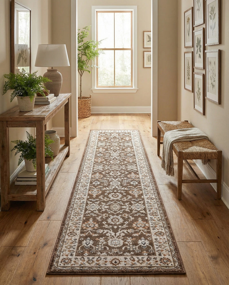 Savannah Elegance Collection Area Rug - Augusta (Brown) Runner Brown  lifestyle 63