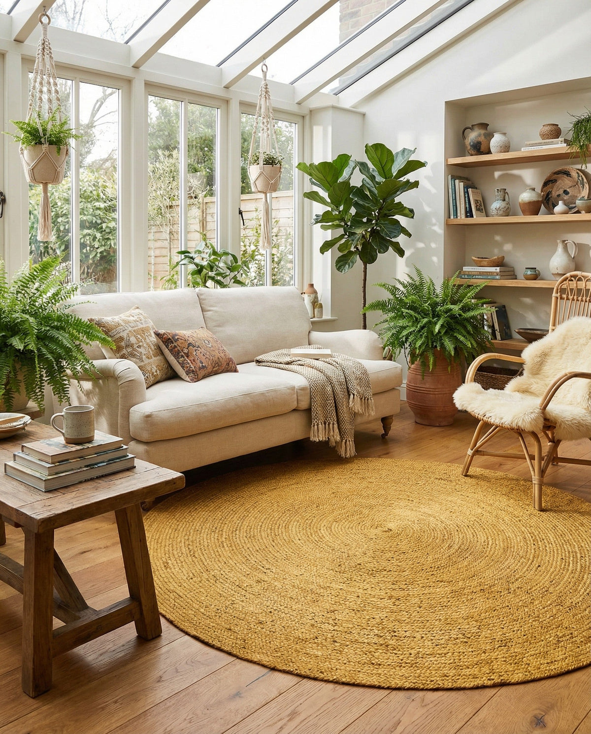 Woven Seaside Jute Collection Area Rug - Savannah (Yellow) Round Yellow  lifestyle 83