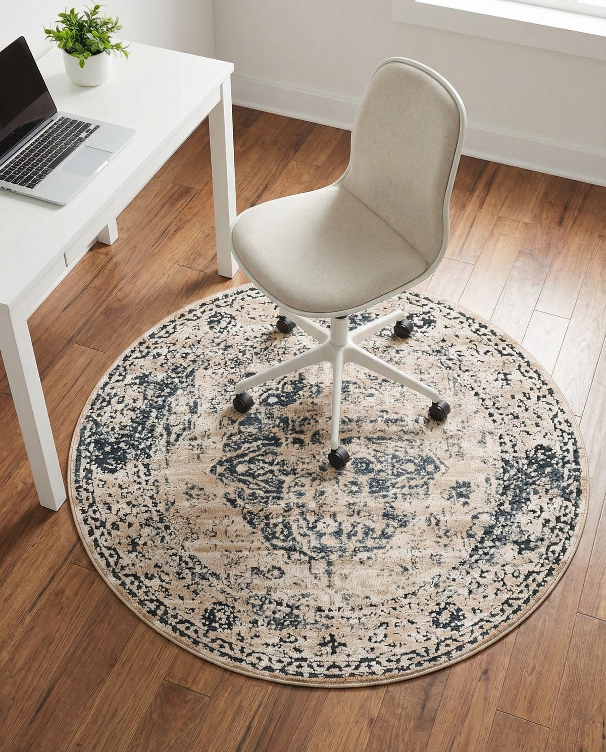Coastal Manor Collection Area Rug -  Dunes Round Dark Blue  lifestyle 99