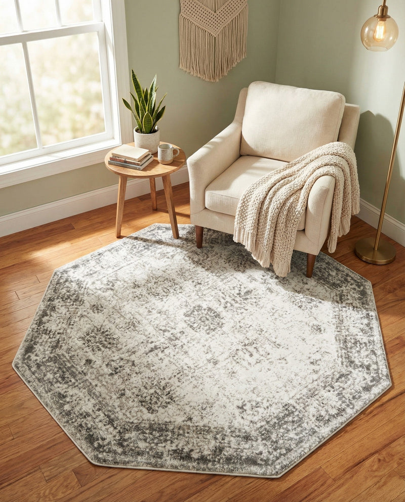 Riviera Elegance Collection Area Rug - Antibes (Gray) Octagon Gray  lifestyle 54