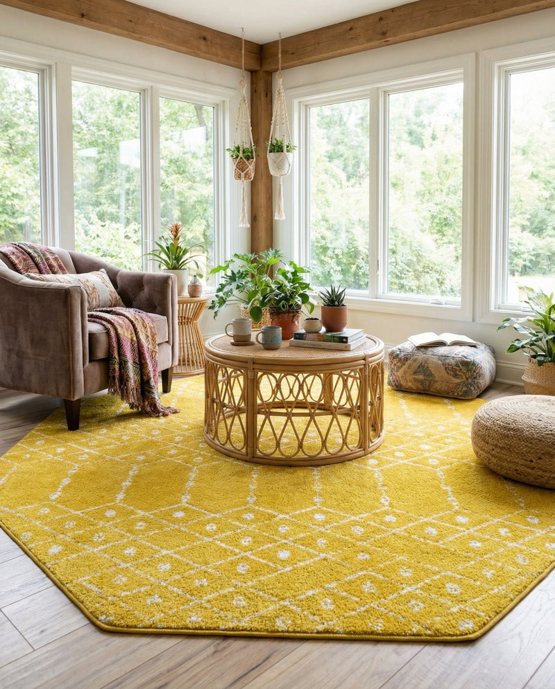 Marrakesh Lattice Collection Area Rug - Casablanca (Yellow) Octagon Yellow  lifestyle 60