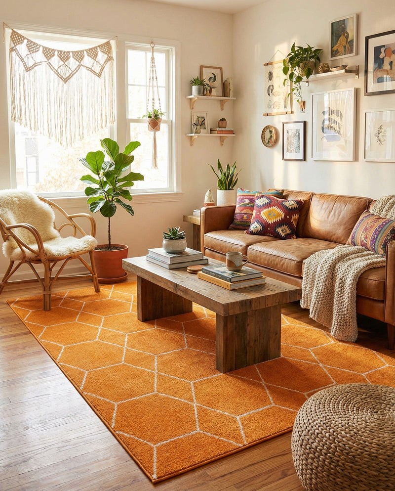 Trellis Mosaic Collection Area Rug - Arborville (Orange) Rectangle Orange  lifestyle 19