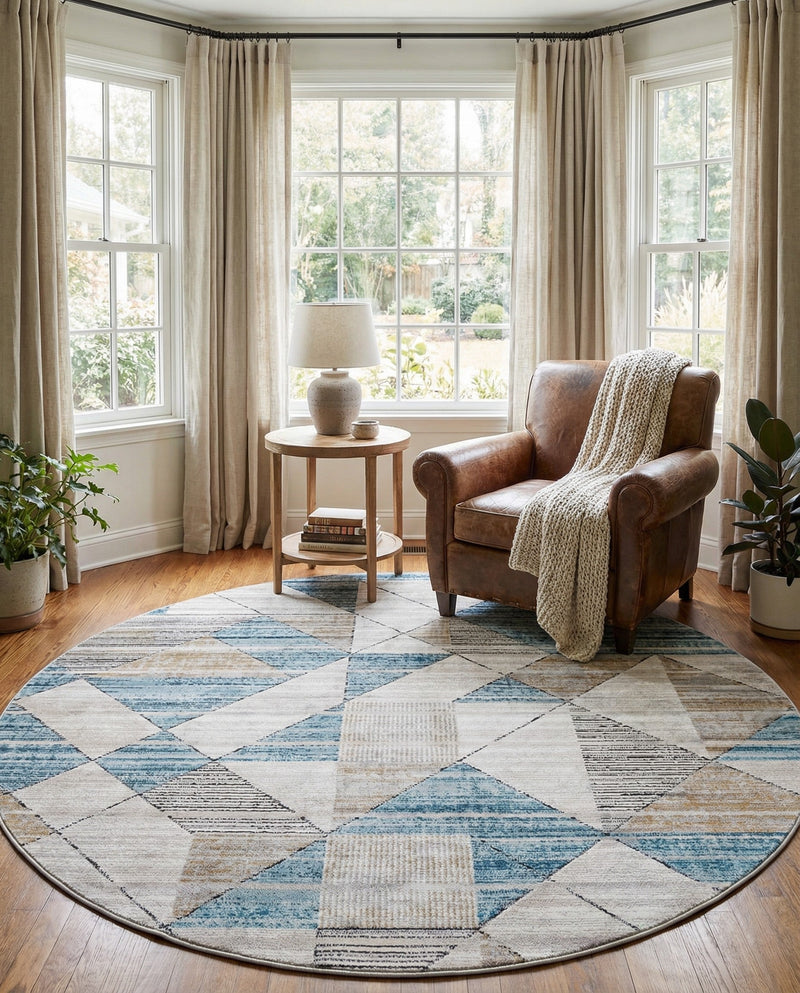 Dresden Elegance Collection Area Rug - Meissen Round Blue  lifestyle 43