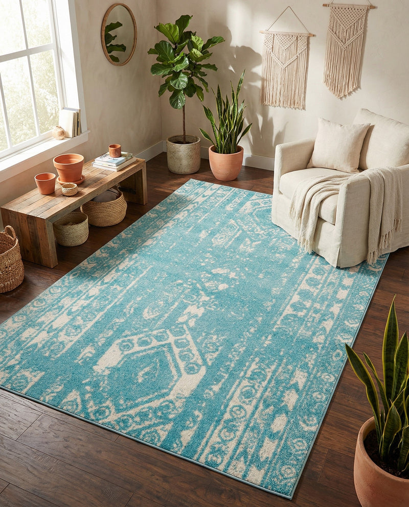 Brighton Stripes Collection Area Rug - Sussex (Light Blue) Rectangle Light Blue  lifestyle 20