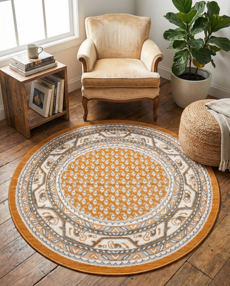 Soho Elegance Collection Area Rug -  Mercer (Orange) Round Orange  lifestyle 48