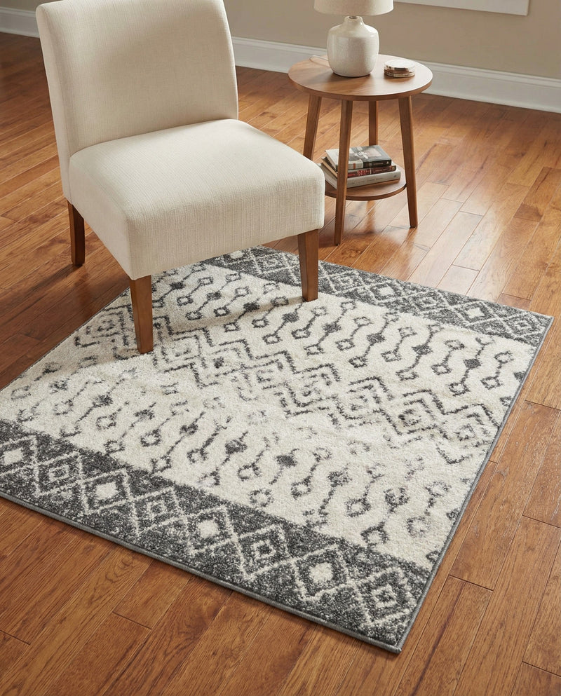 Mediterranean Lattice Collection Area Rug -  Casablanca (Ivory and Gray) Square Ivory and Gray  lifestyle 84