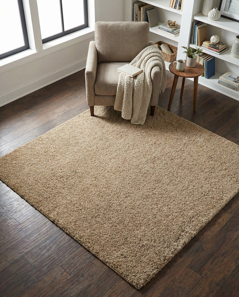 Cozy Comfort Shag Collection Area Rug - Haven (Khaki) Square Khaki  lifestyle 48