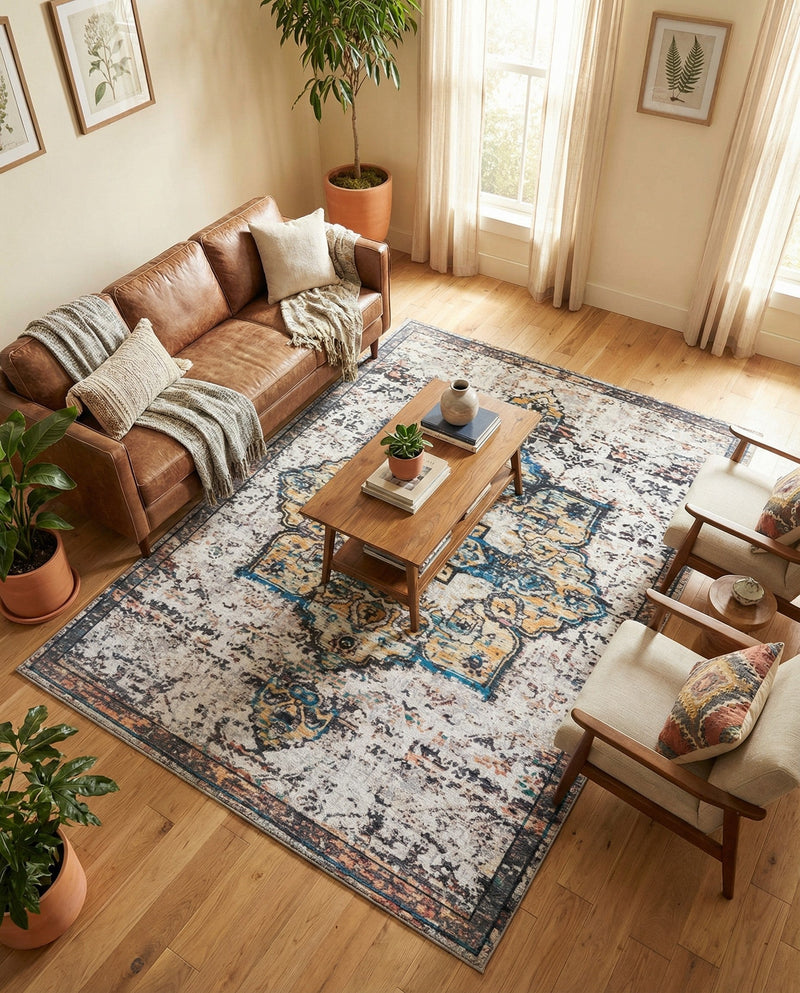 Baroque Era Collection Area Rug - Versailles (Sea Salt White) Rectangle Sea Salt White  lifestyle 8