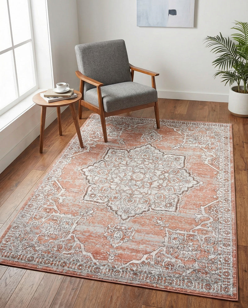 Mykonos Manor Collection Area Rug -  Tinos (Salmon Pink) Rectangle Salmon Pink  lifestyle 8