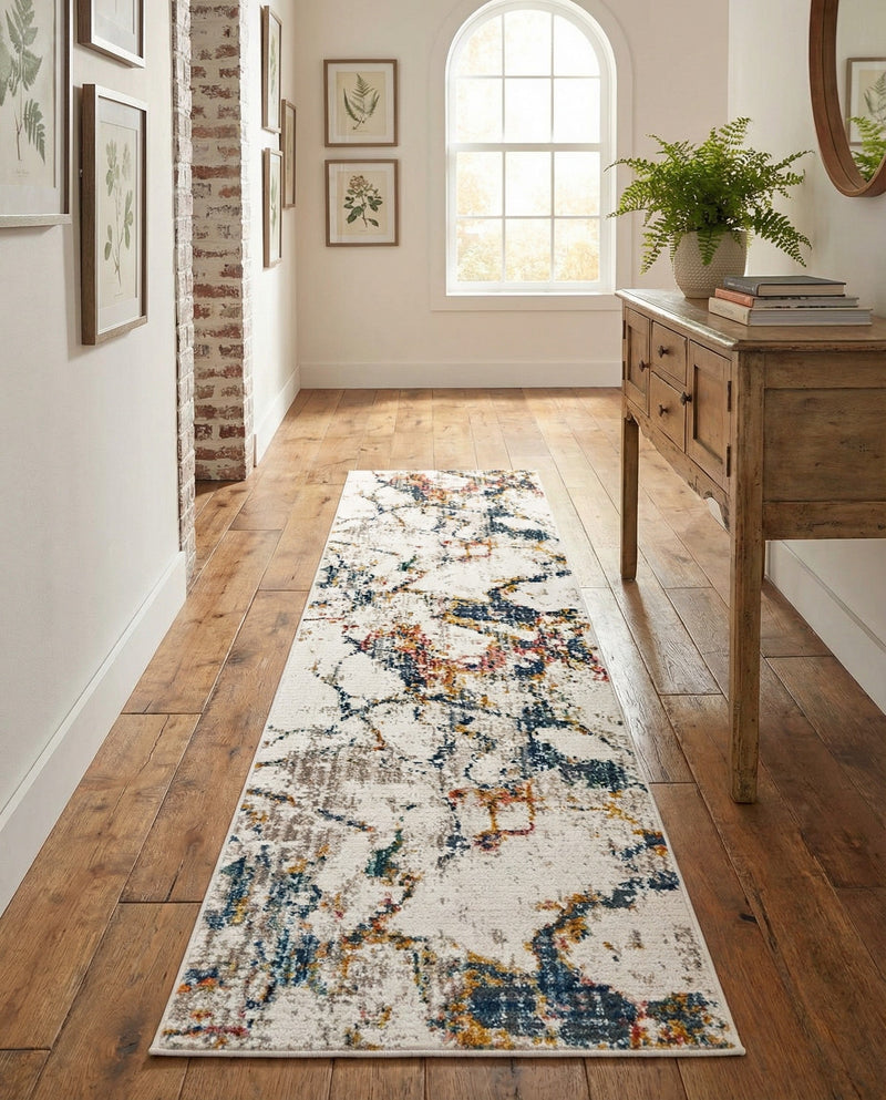 Jewel Oasis Collection Area Rug -  Opaline Runner White Navy  lifestyle 78
