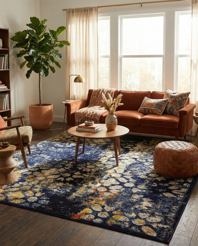 Venetian Tapestry Collection Area Rug - Murano Rectangle Navy Blue  lifestyle 50