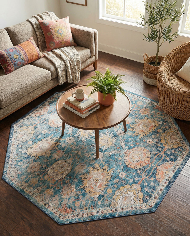 Seville Stripes Collection Area Rug -  Cordoba (Blue) Octagon Blue  lifestyle 65