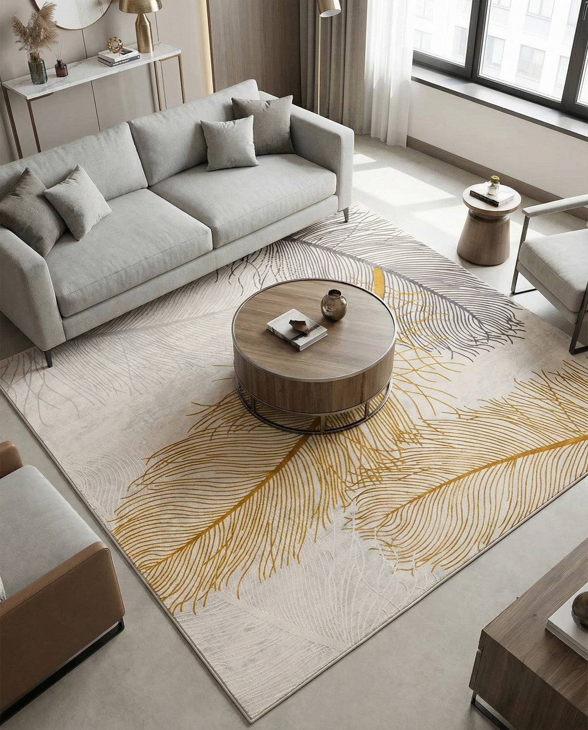 Bloomsbury Elegance Collection Area Rug -  Westminster Square Yellow Gray  lifestyle 159