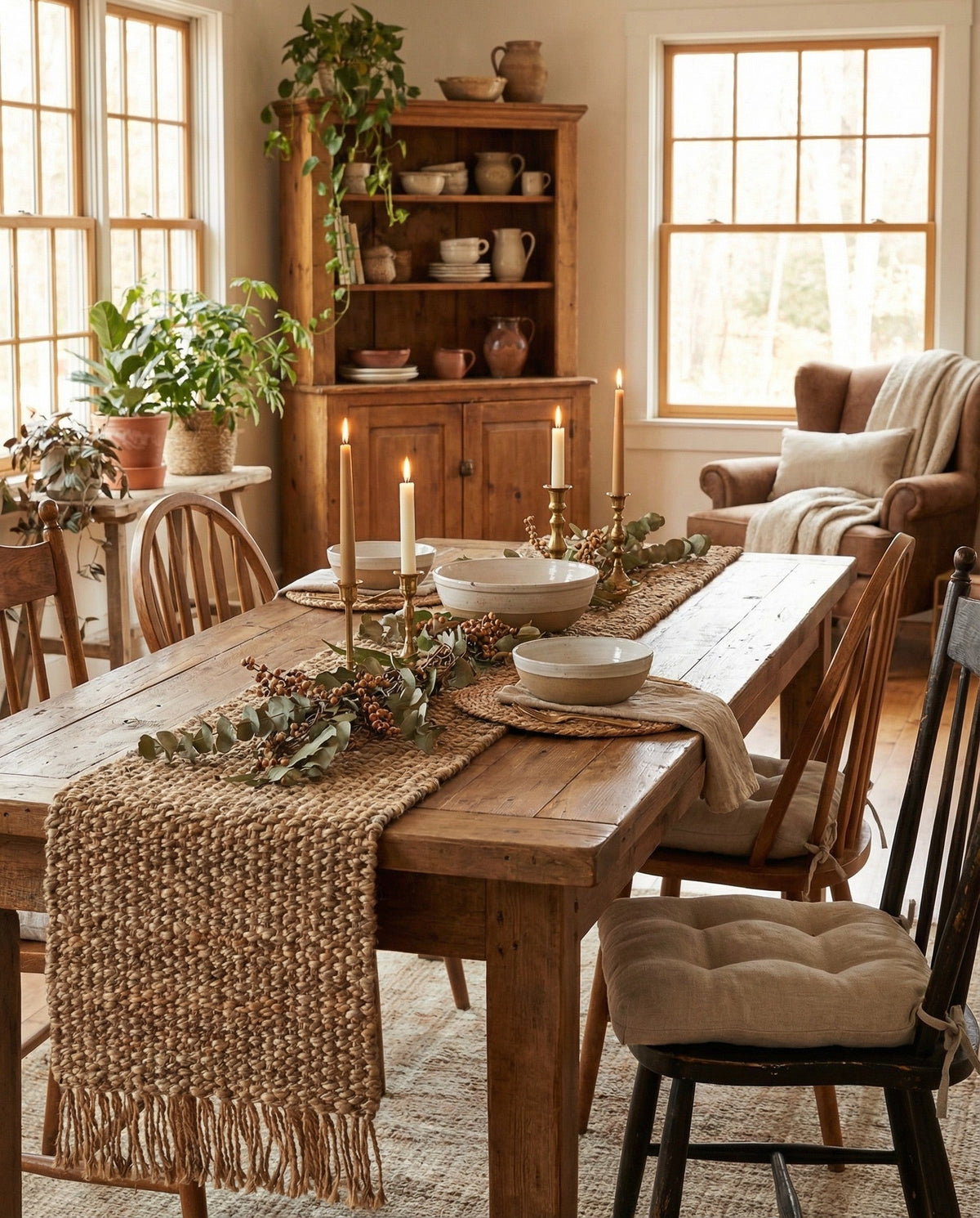 Savannah Jute Collection Area Rug - Seashore Table Runner Natural  lifestyle 96