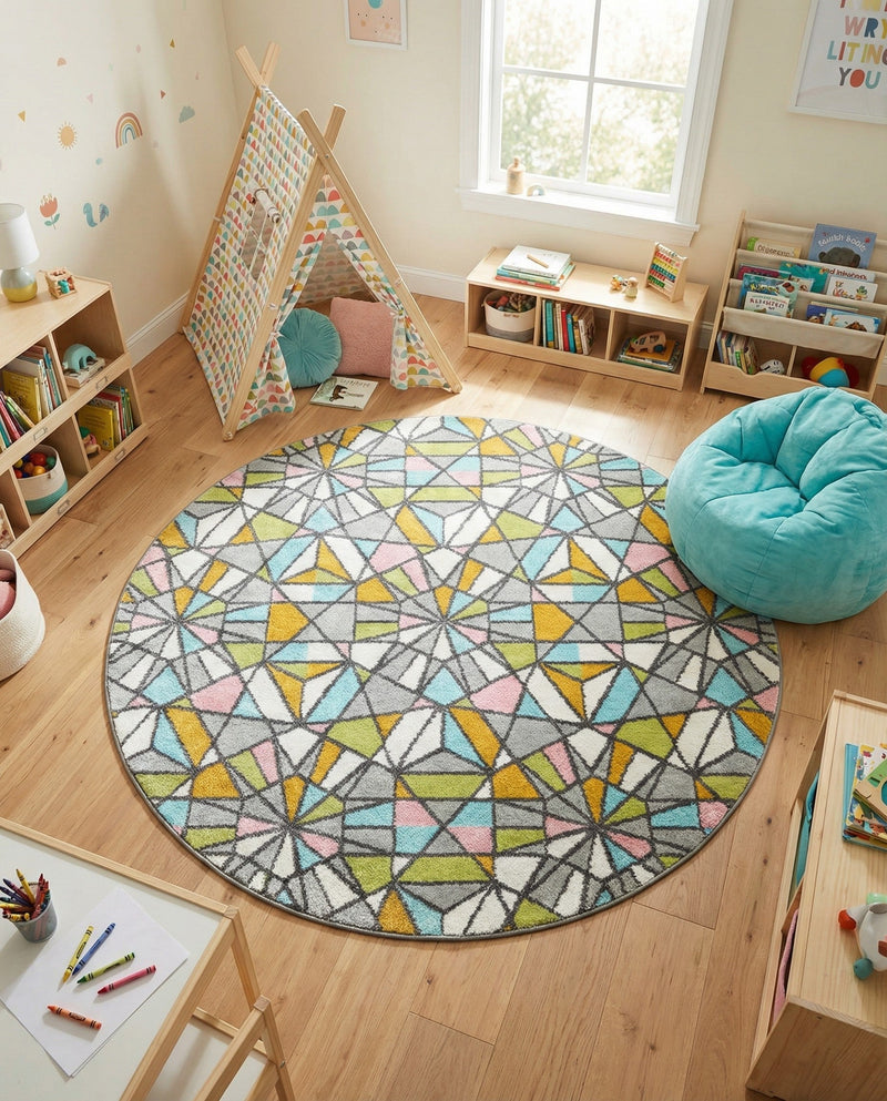 Wonder Tykes Collection Area Rug -  Chromatic Round Multi  lifestyle 39