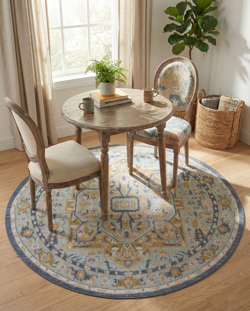 Savannah Series Collection Area Rug - Charleston (Sky blue) Round Sky blue  lifestyle 30