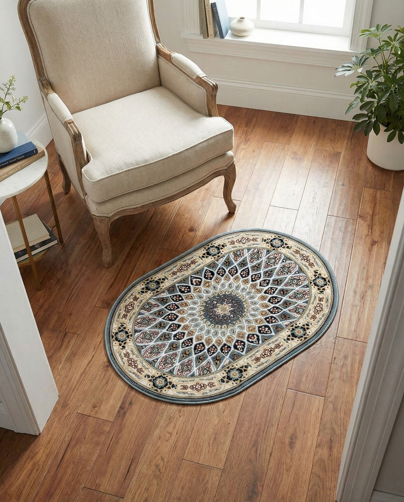 Persian Elegance Collection Area Rug -  Hamedan (Blue) Oval Blue  lifestyle 78