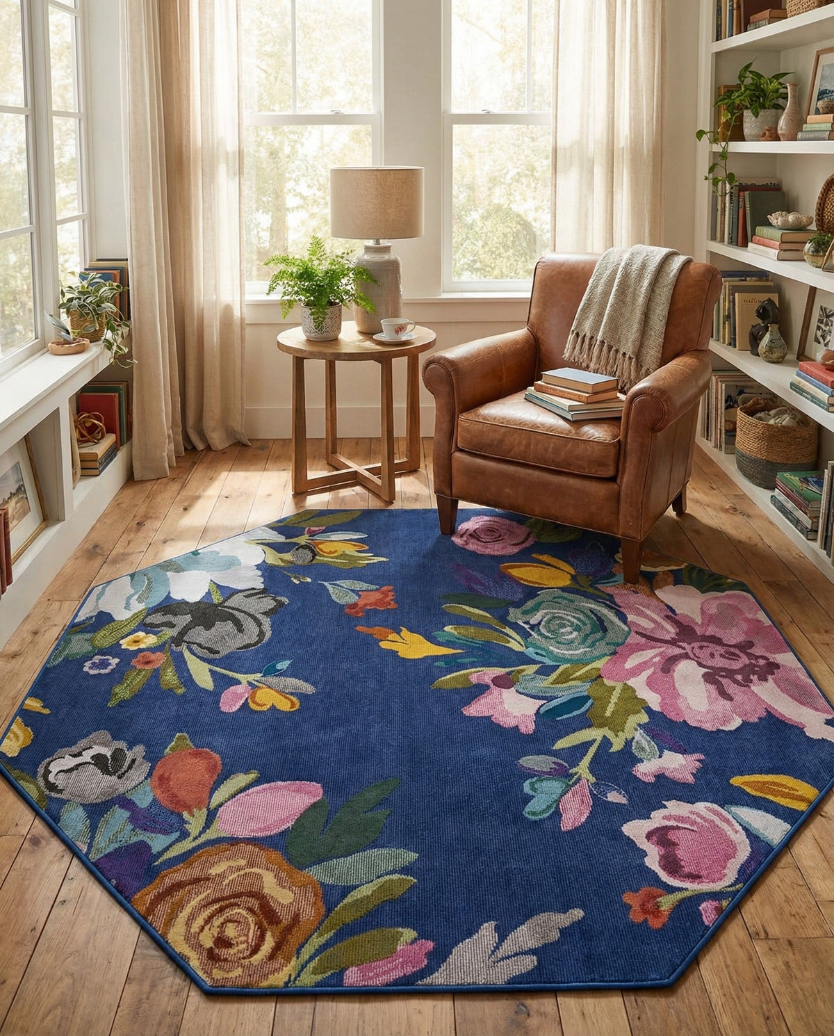Meadow Breeze Collection Area Rug - Wildflower Octagon Blue  lifestyle 70