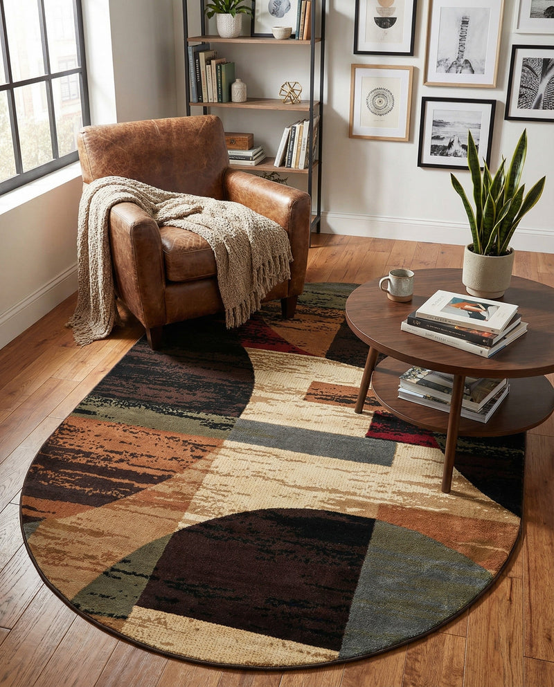 Bistro Lounge Collection Area Rug -  Latte Oval Multi  lifestyle 53