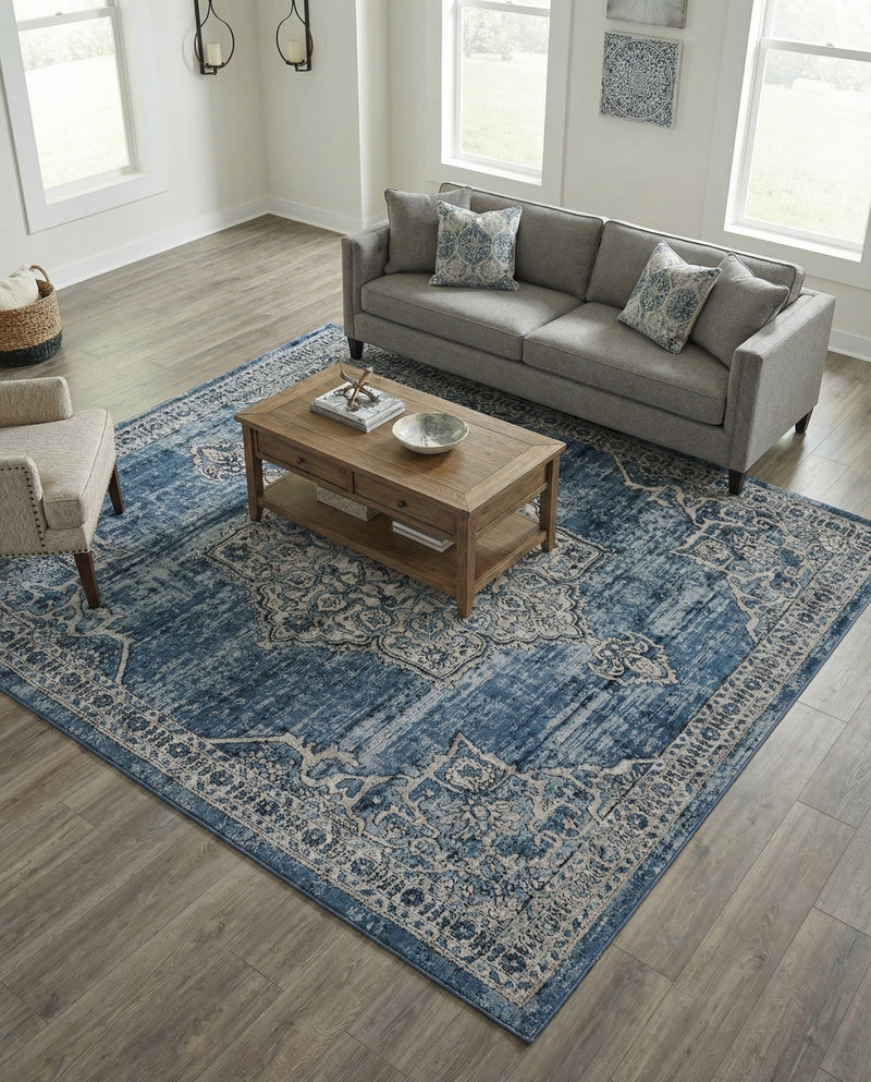 Mykonos Manor Collection Area Rug -  Tinos (Blue) Square Blue  lifestyle 66