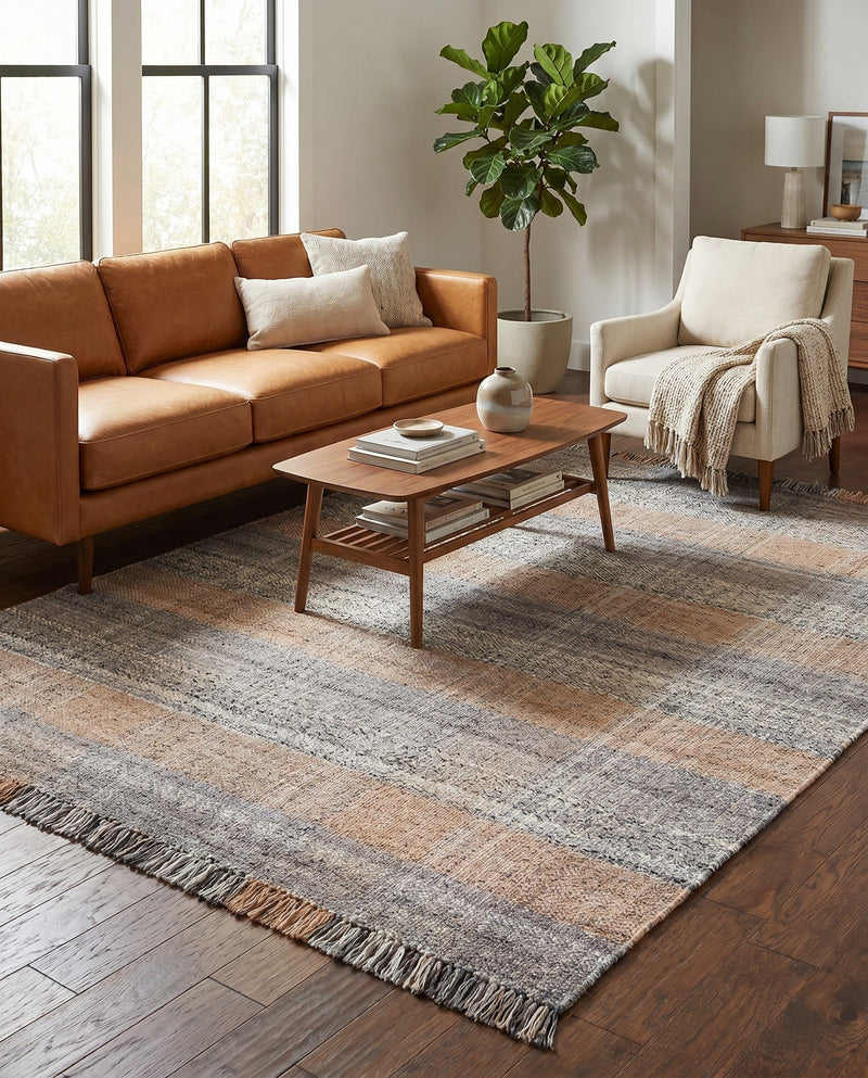 Sustainable Grid Indoor-Outdoor Oasis Collection Area Rug - Savannah Rectangle Desert Gray  lifestyle 78