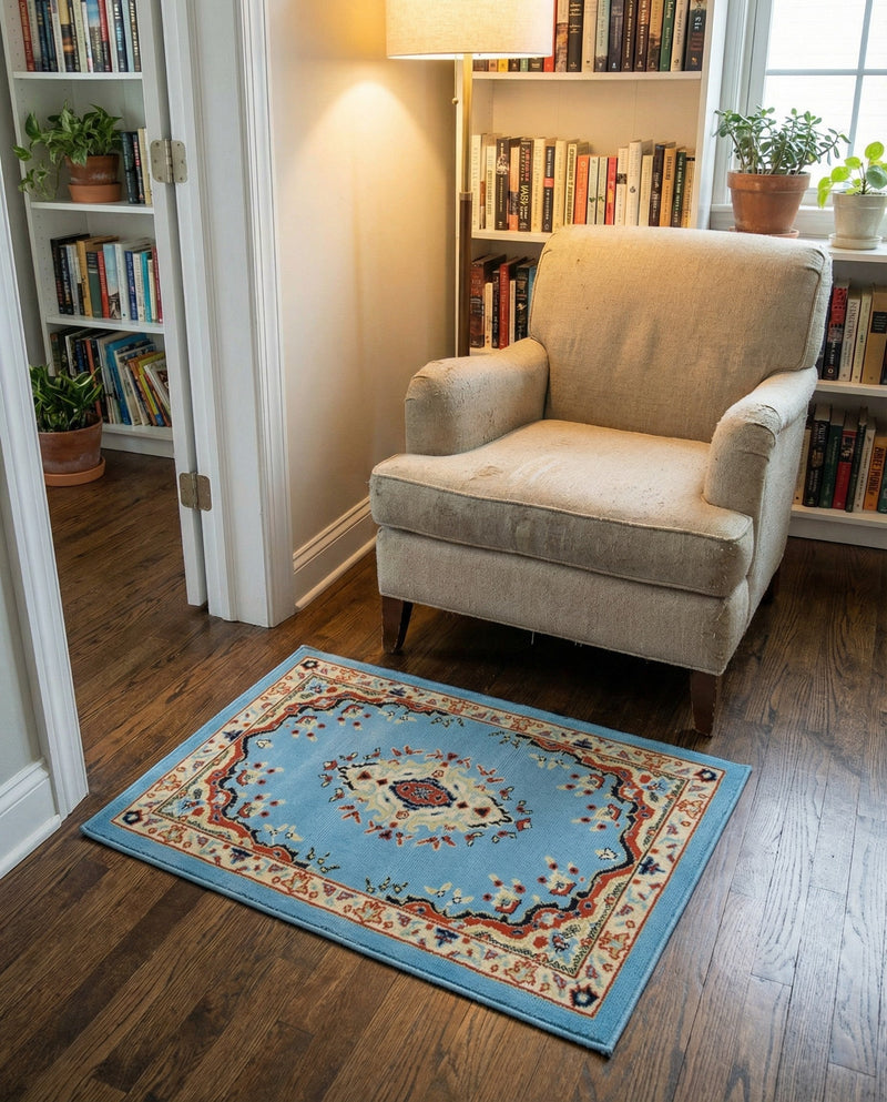 Tabriz Tapestry Collection Area Rug - Azerbaijan (Light Blue) Rectangle Light Blue  lifestyle 20