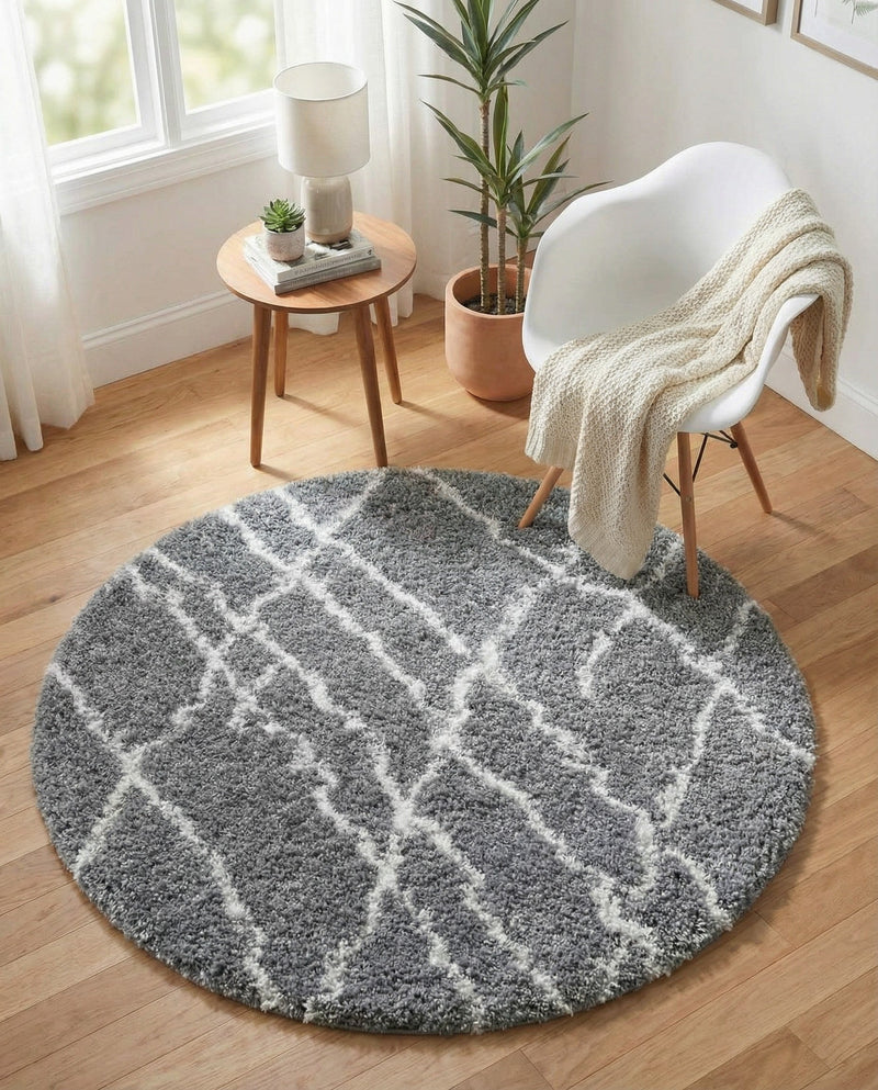 Cozy Haven Shag Collection Area Rug - Serenity (Pebble Gray) Round Pebble Gray  lifestyle 46
