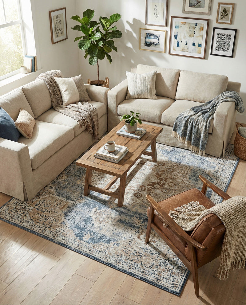 Coastal Manor Collection Area Rug -  Pelican Rectangle Slate Blue  lifestyle 29