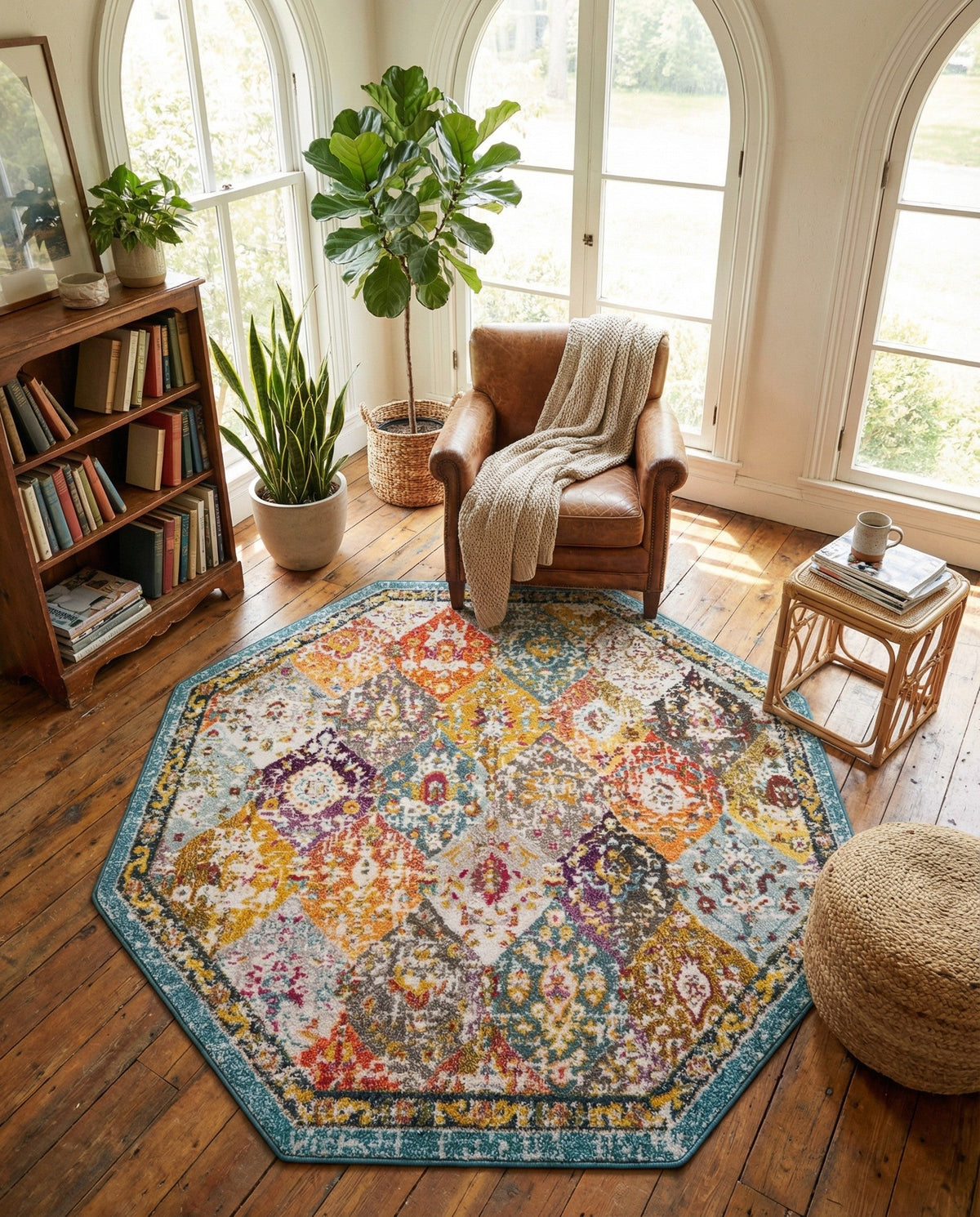 Brighton Terrace Collection Area Rug -  Rottingdean (Multi) Octagon Multi  lifestyle 94