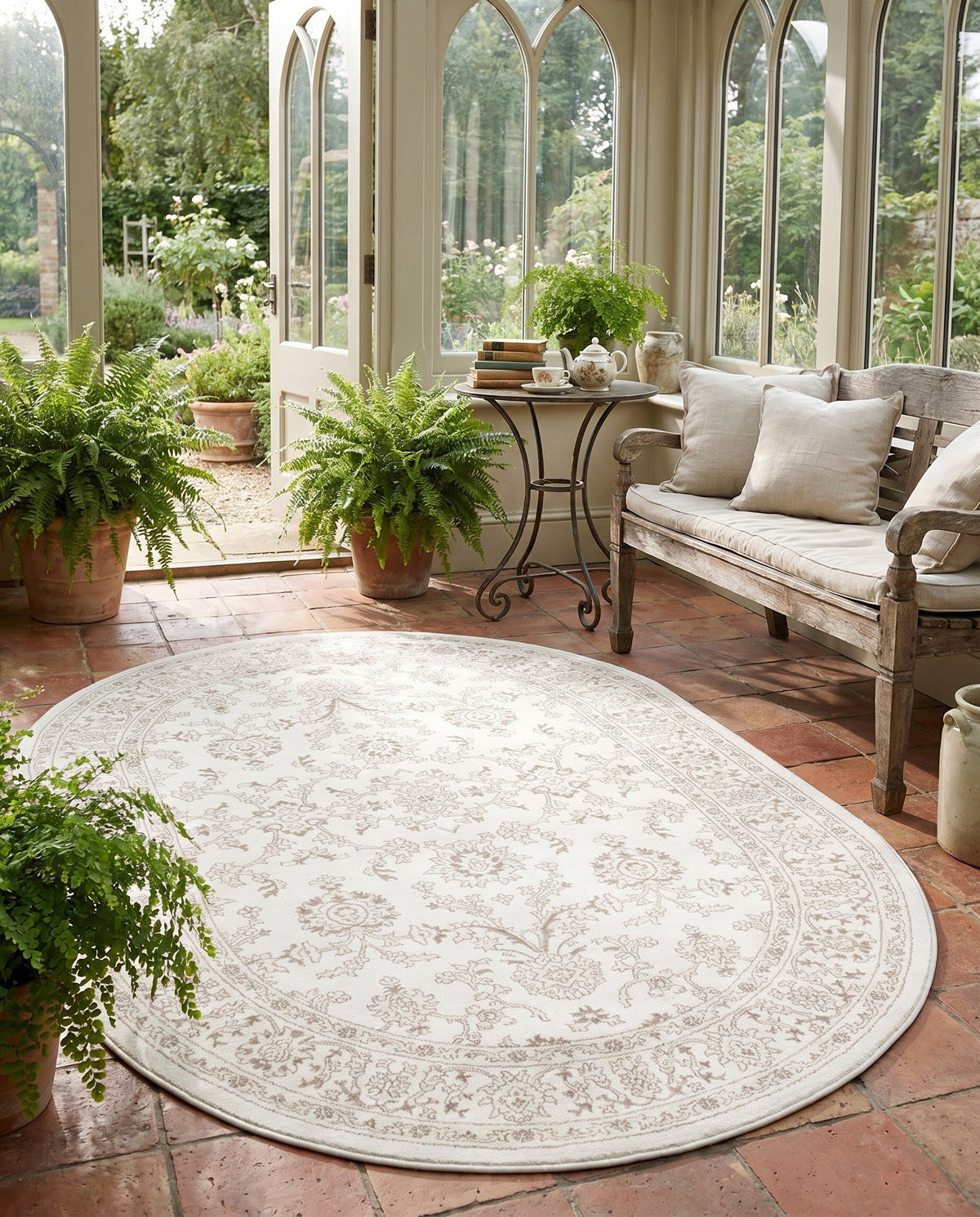 Savannah Elegance Collection Area Rug - Augusta (Ivory) Oval Ivory  lifestyle 113