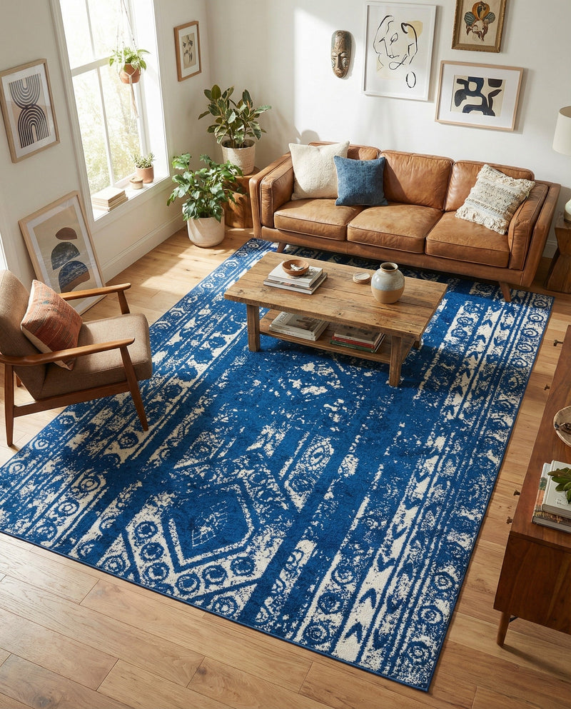 Brighton Stripes Collection Area Rug - Sussex (Navy Blue) Rectangle Navy Blue  lifestyle 21