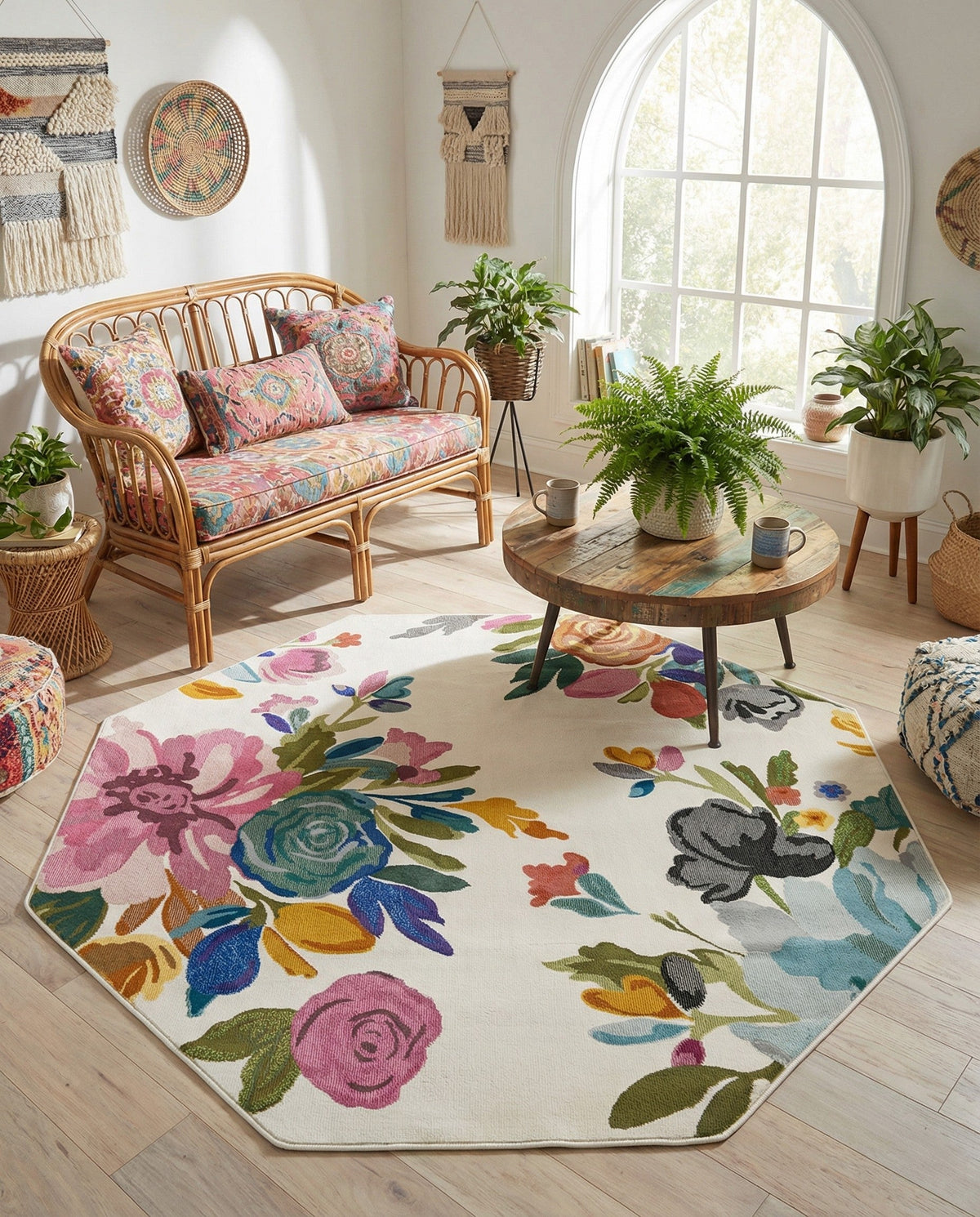 Meadow Breeze Collection Area Rug - Wildflower Octagon Ivory  lifestyle 168