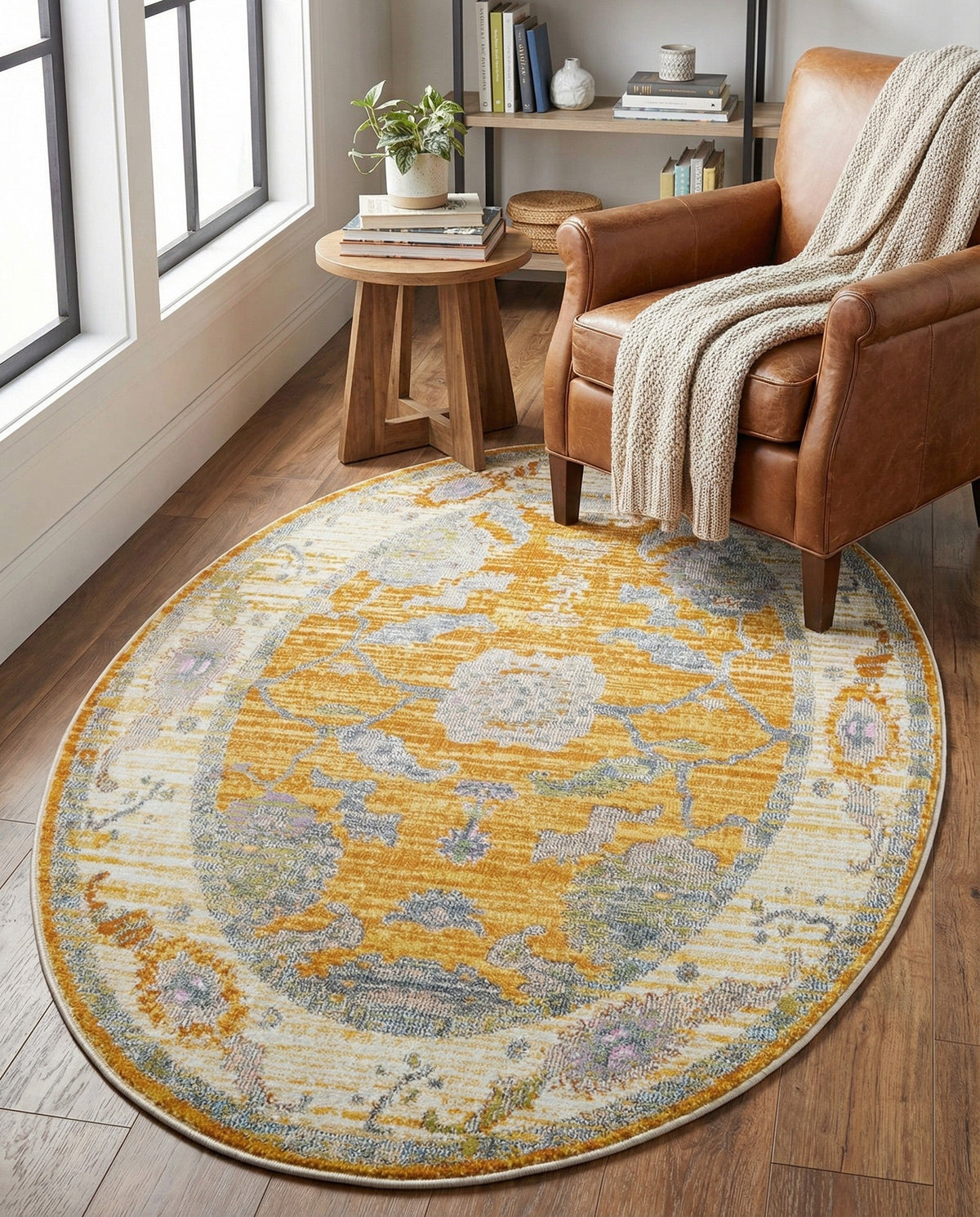 Arcadia Rugs Collection Area Rug - Eden (Yellow) Oval Yellow  lifestyle 87
