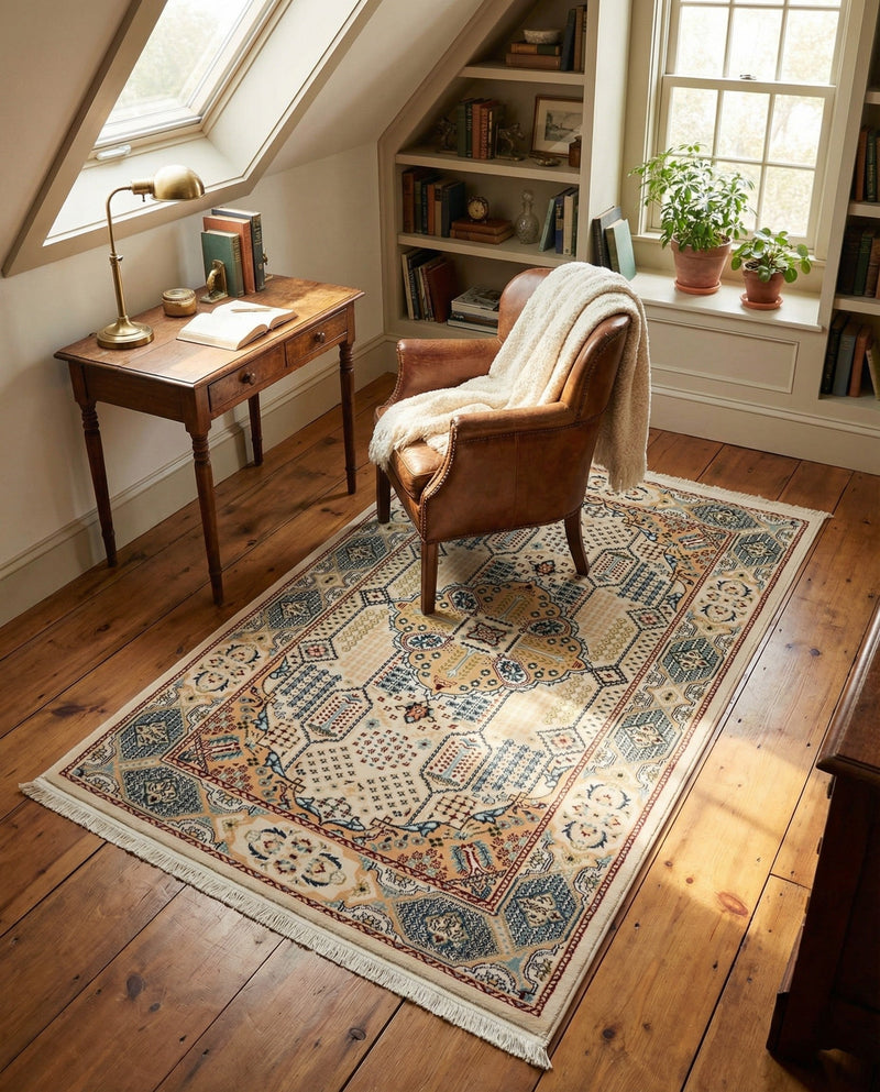 Persian Elegance Collection Area Rug -  Kashan Rectangle Ivory  lifestyle 9