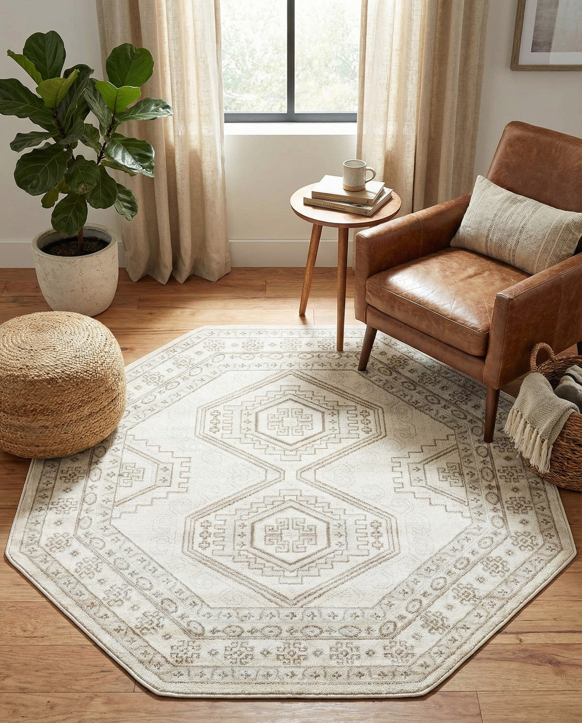 Savannah Elegance Collection Area Rug -  Tybee (Ivory) Octagon Ivory  lifestyle 82