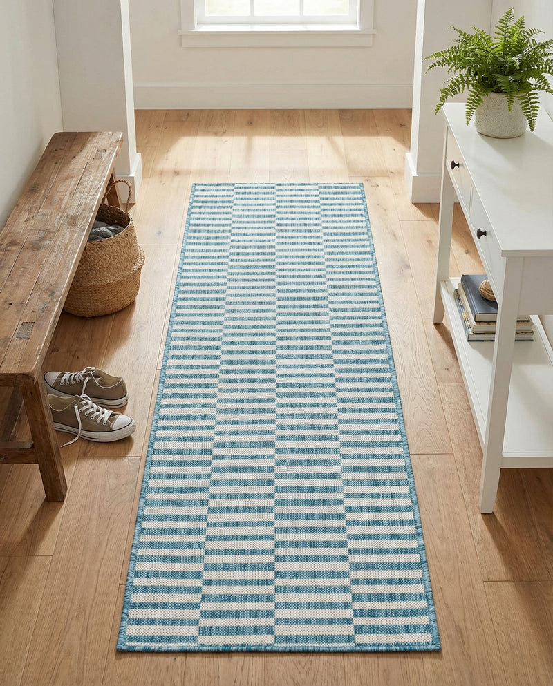 Seaside Stripes Collection Area Rug - Cabana (Light Aqua) Runner Light Aqua  lifestyle 41