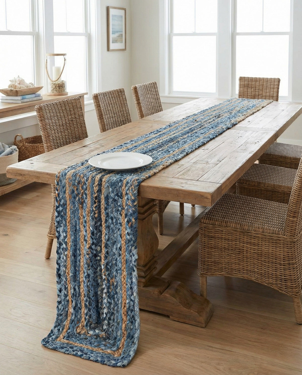Woven Udaipur Collection Area Rug - Sahara Table Runner Blue and Natural  lifestyle 99
