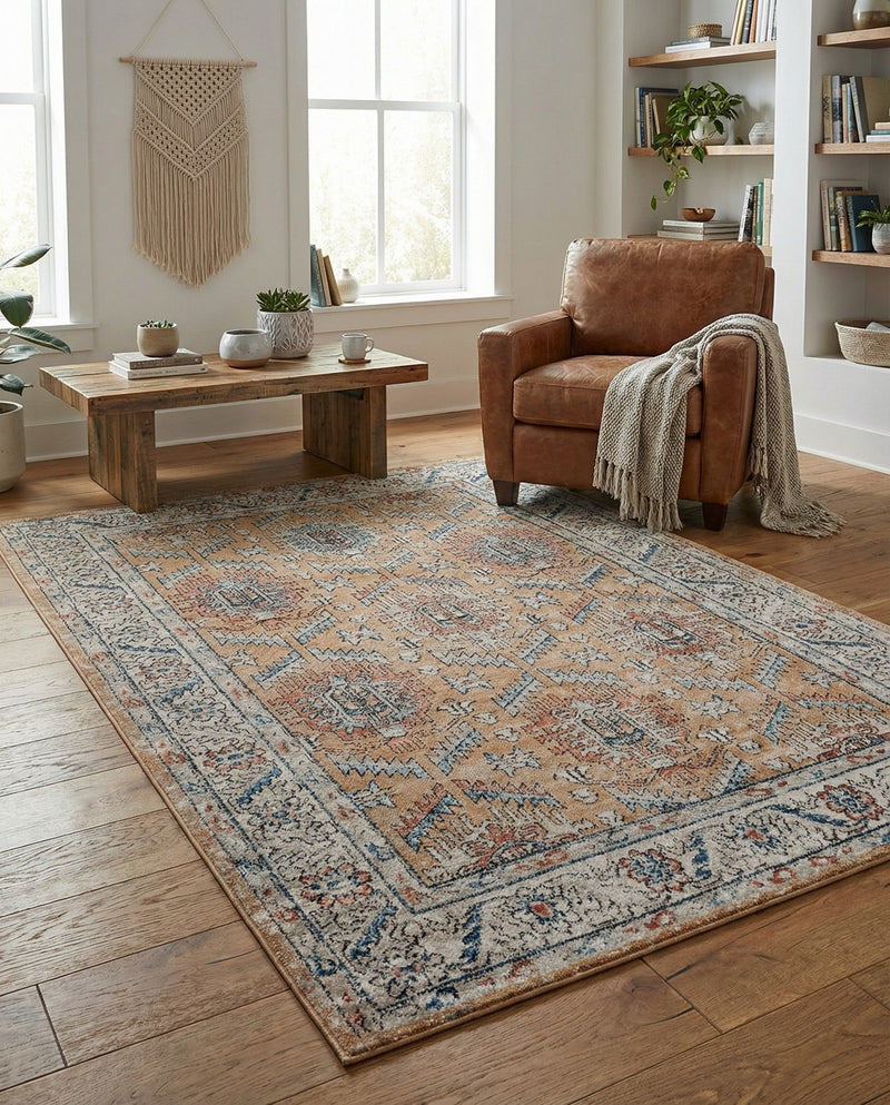 Mykonos Manor Collection Area Rug -  Paros Rectangle Mustard Yellow  lifestyle 17