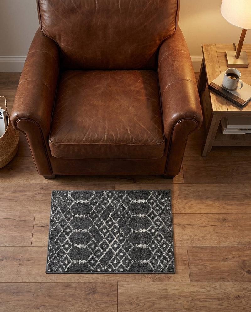 Marrakesh Lattice Collection Area Rug - Casablanca (Charcoal Gray) Rectangle Charcoal Gray  lifestyle 11
