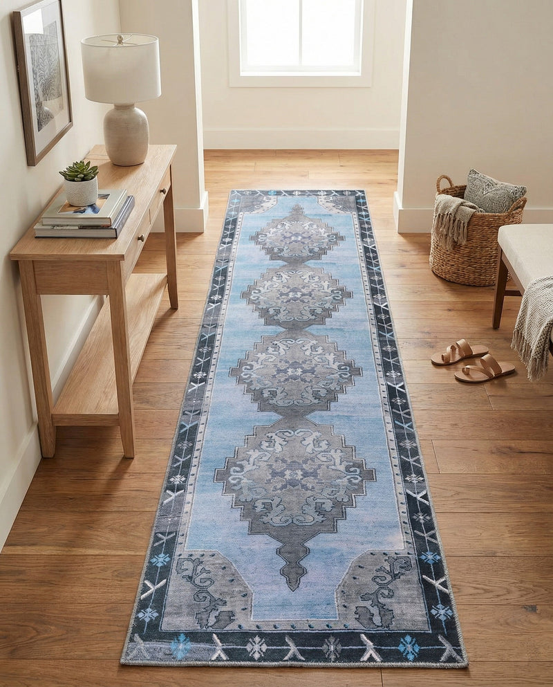 Heritage Elegance Collection Area Rug -  Winterthur (Blue Gray) Runner Blue Gray  lifestyle 29