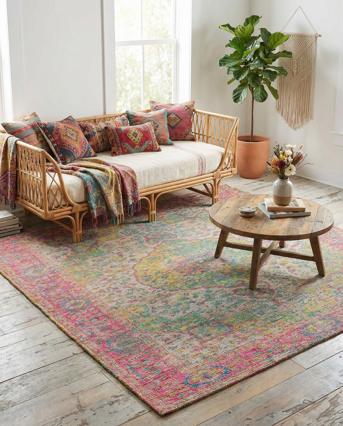 Savannah Threads Collection Area Rug - Charleston Square Ivory Pink  lifestyle 98