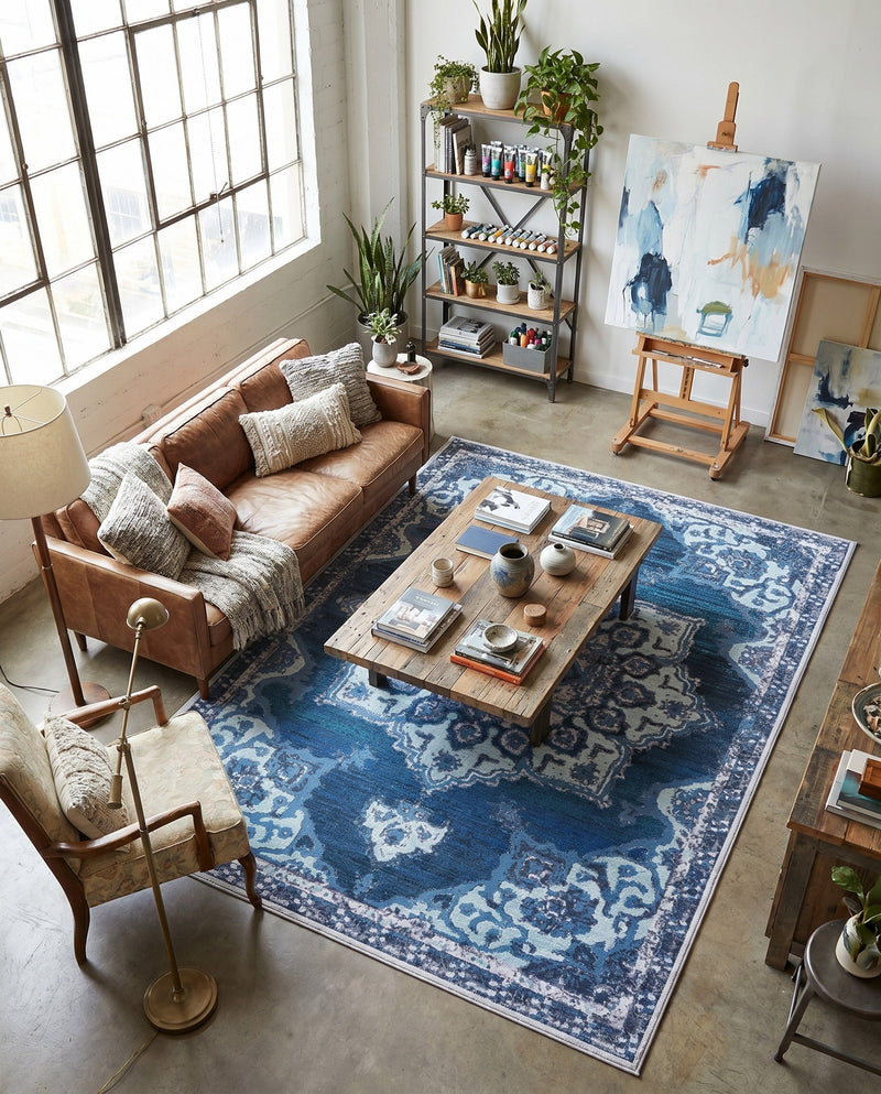 Baroque Era Collection Area Rug - Versailles (Navy Blue) Rectangle Navy Blue  lifestyle 3