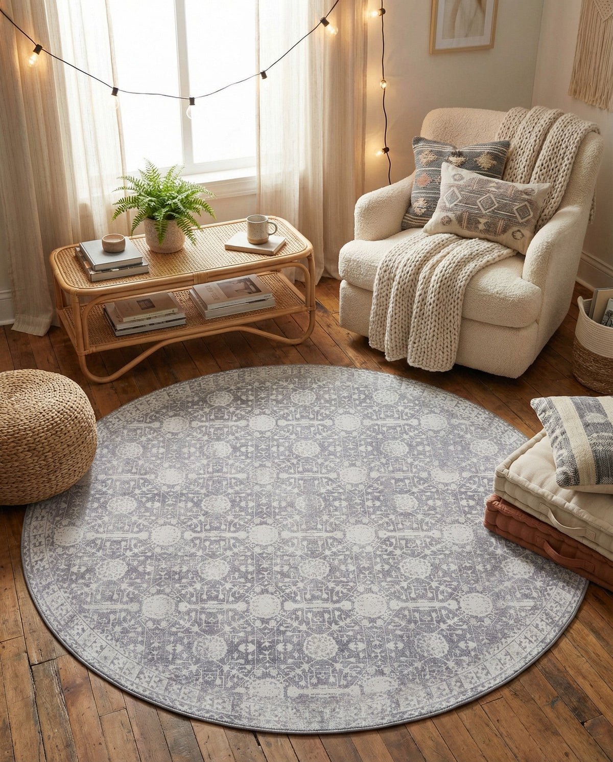 Heritage Elegance Collection Area Rug -  Chatsworth Round Gray  lifestyle 100