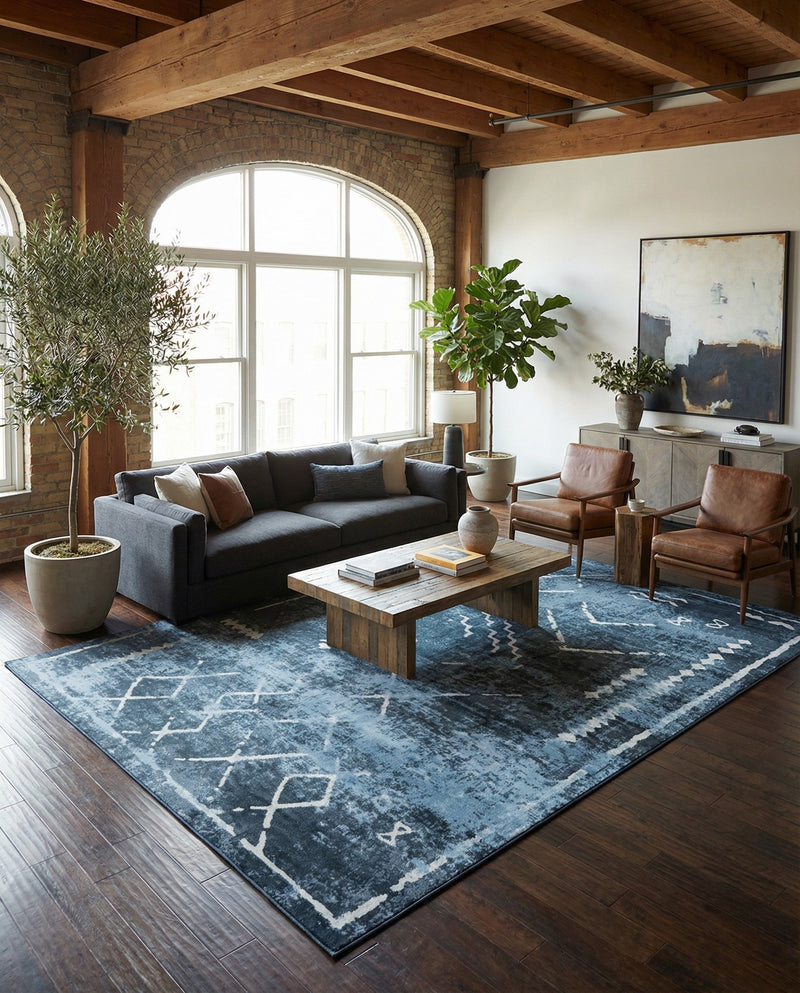Aegean Elegance Washables Collection Area Rug - Santorini Rectangle Navy Blue  lifestyle 25