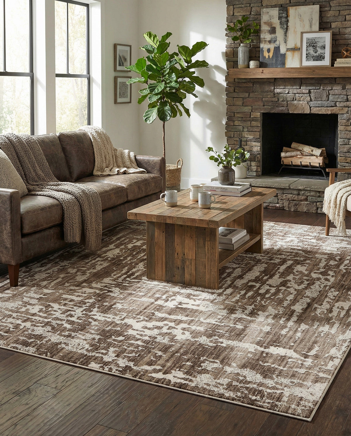 Sanctuary Retreat Collection Area Rug -  Asylum Square Chocolate Brown  lifestyle 88